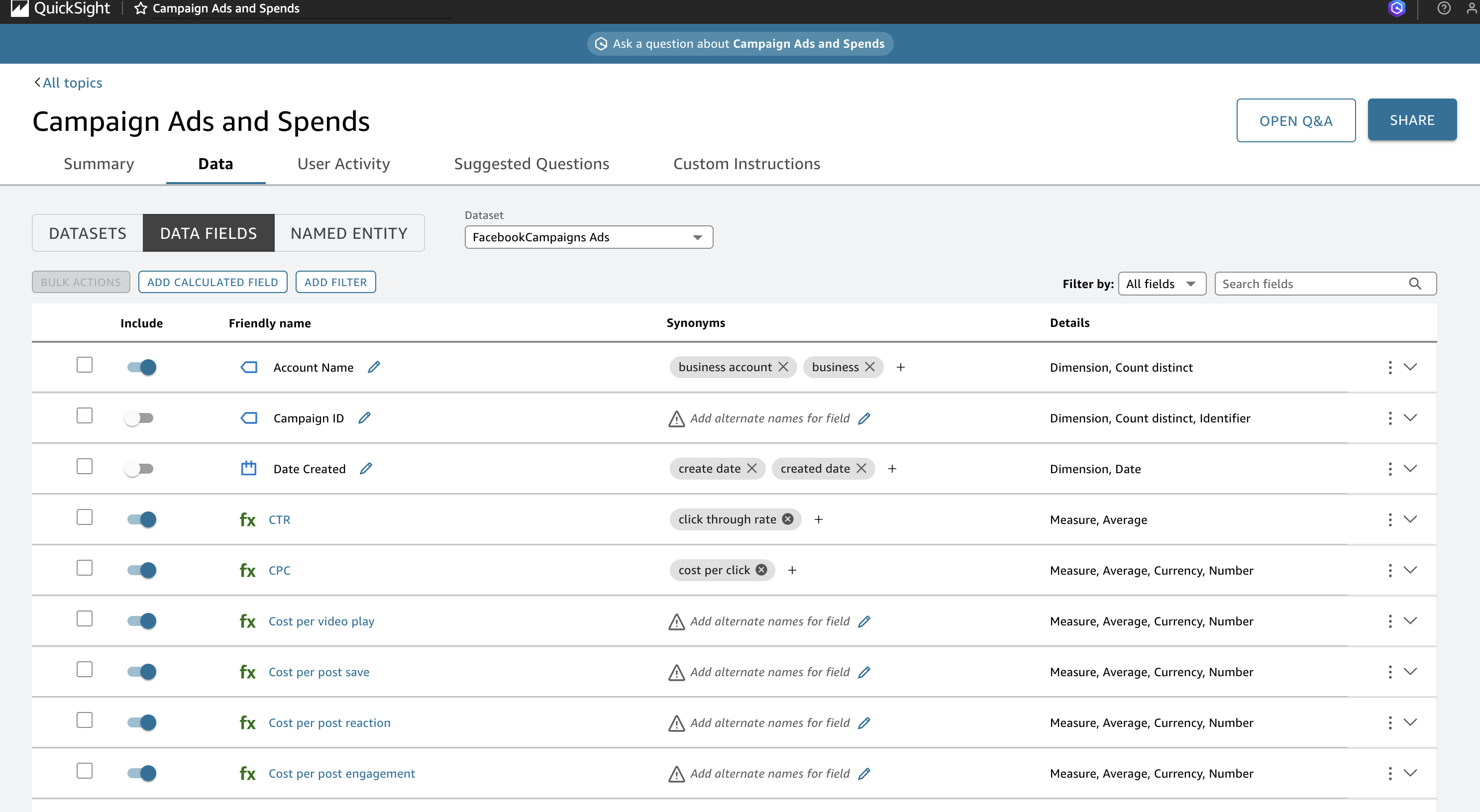 Dataset Fields